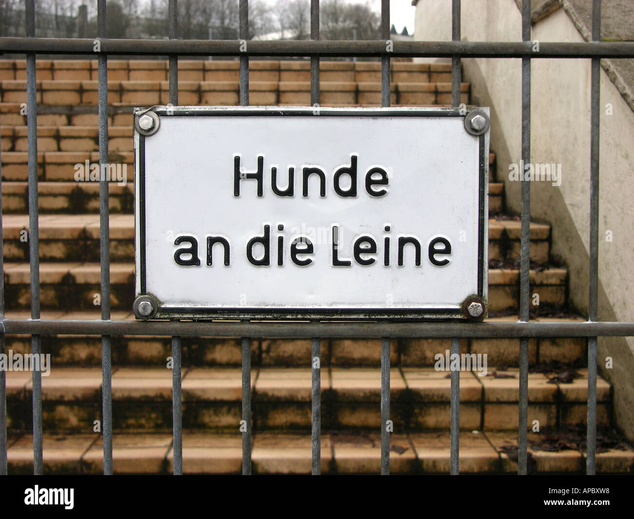 Warning sign, put dogs on a leash Stock Photo Alamy