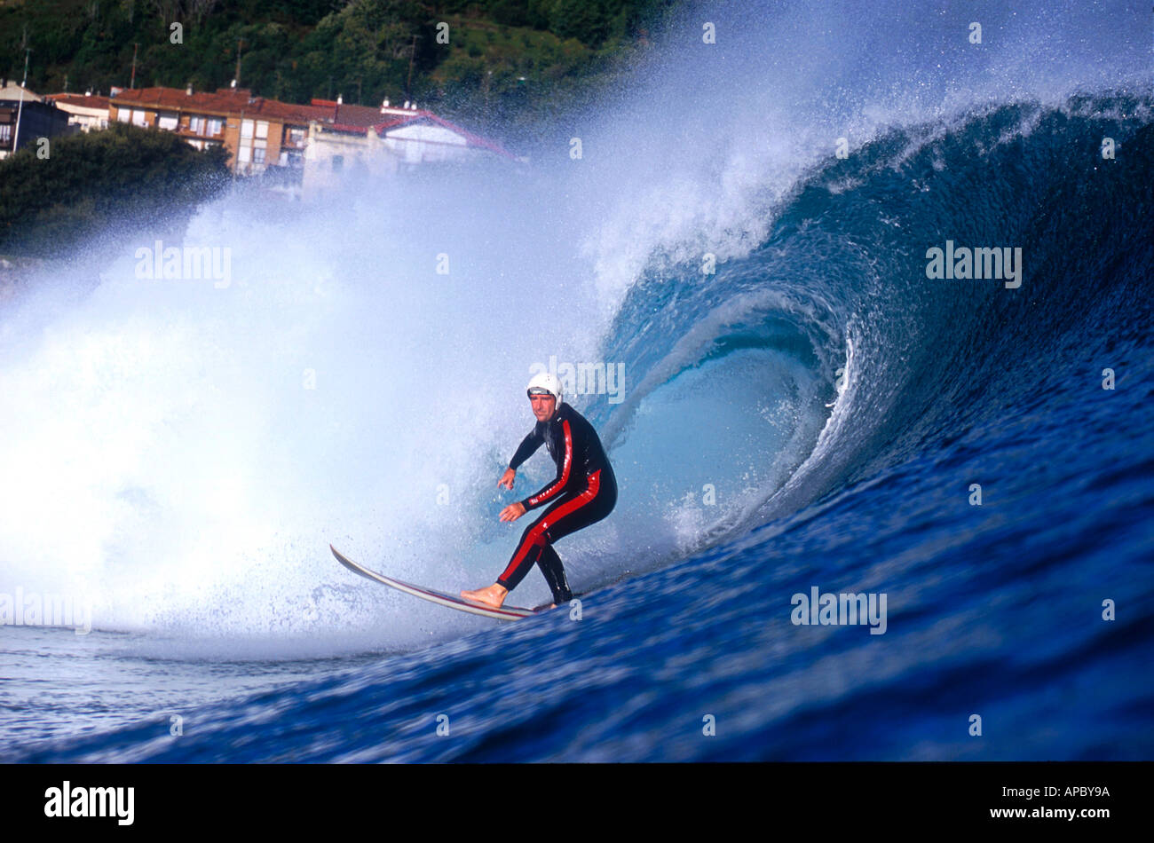Surfing in Mundaka Spain Stock Photo Alamy