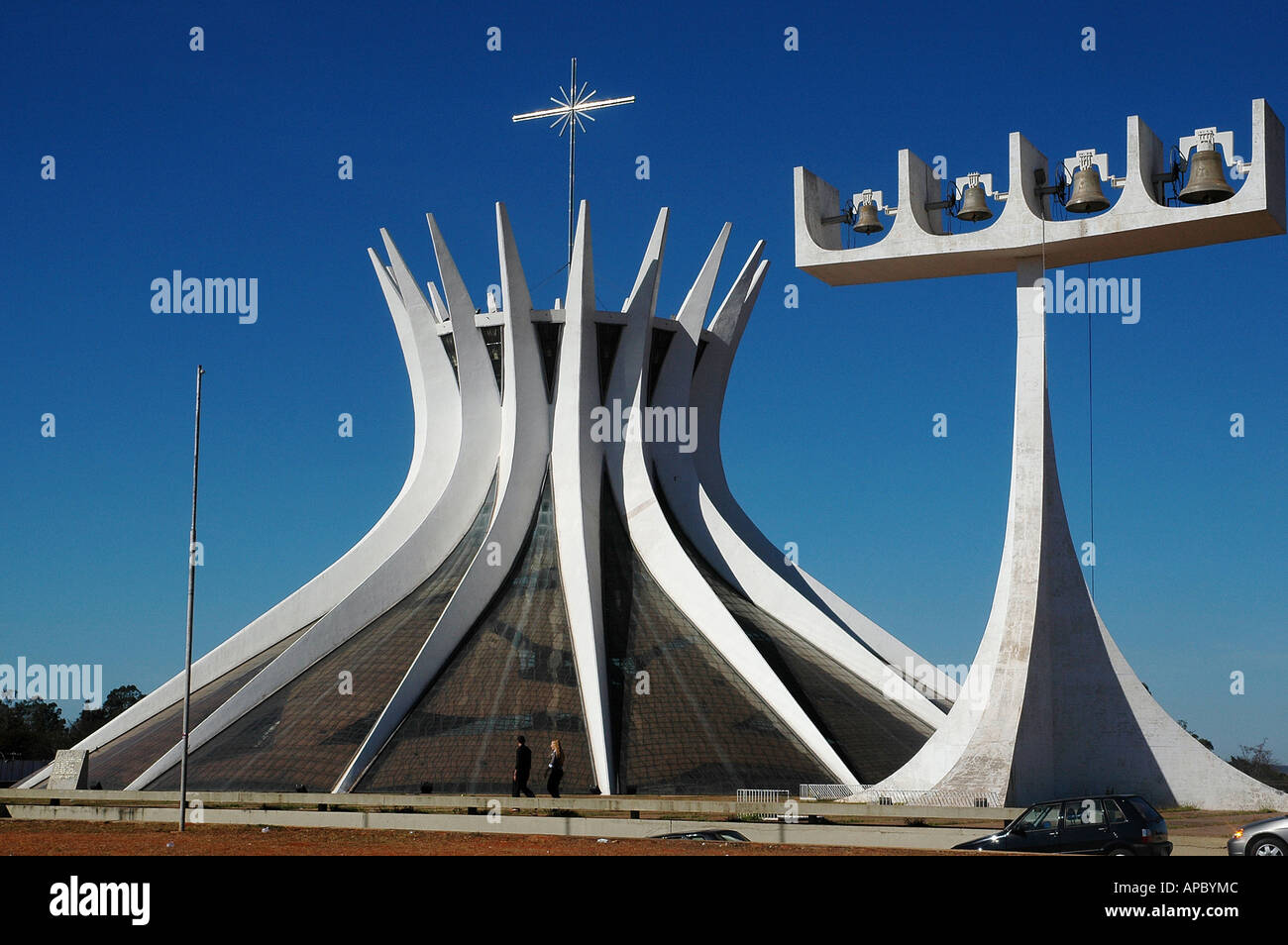 The cathedral 'Nossa Senhora da Aparecida' in Brasilia, Brazil. The cathedral was designed by the Architect Oscar Niemeyer Stock Photo