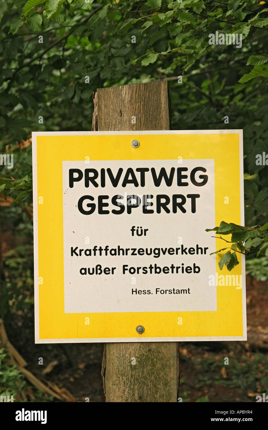 Road sign at a privat forest road in Hesse, Germany Stock Photo