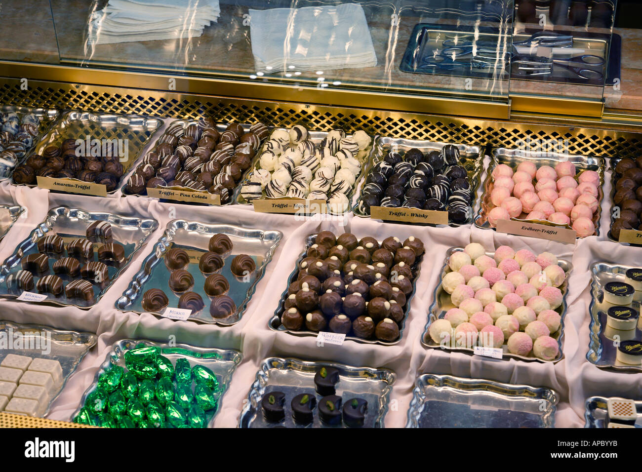 Chocolates, Cafe Zauner in Bad Ischl, Salzkammergut, Upper Austria Stock Photo