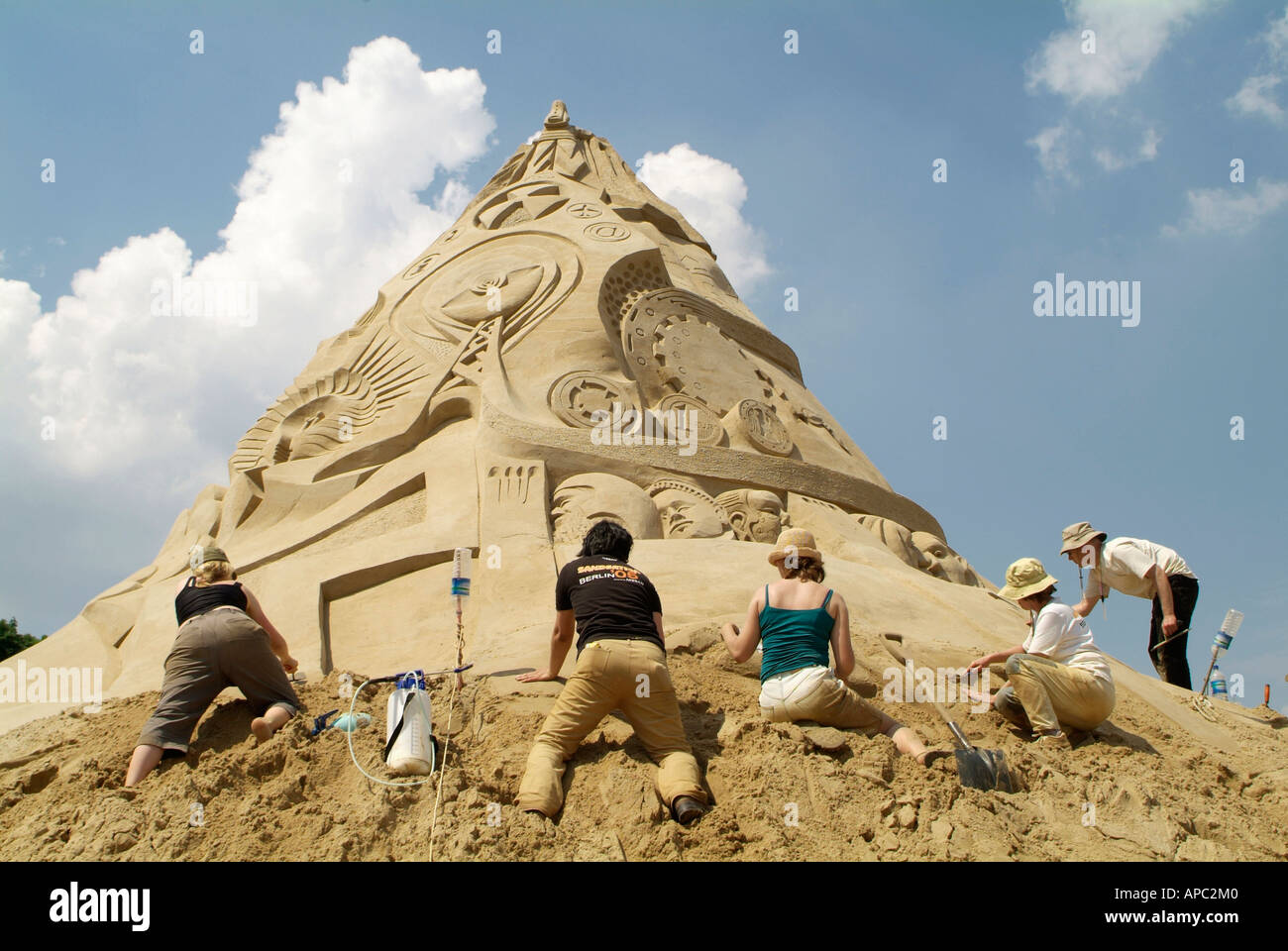 Sandsation - over 40 artists from all world build sculptures from sand up to eight meters high. Berlin, Germany Stock Photo