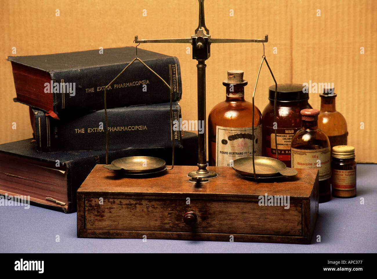 Antique bottles vials books and scales at the oldest pharmacy in Stock  Photo - Alamy