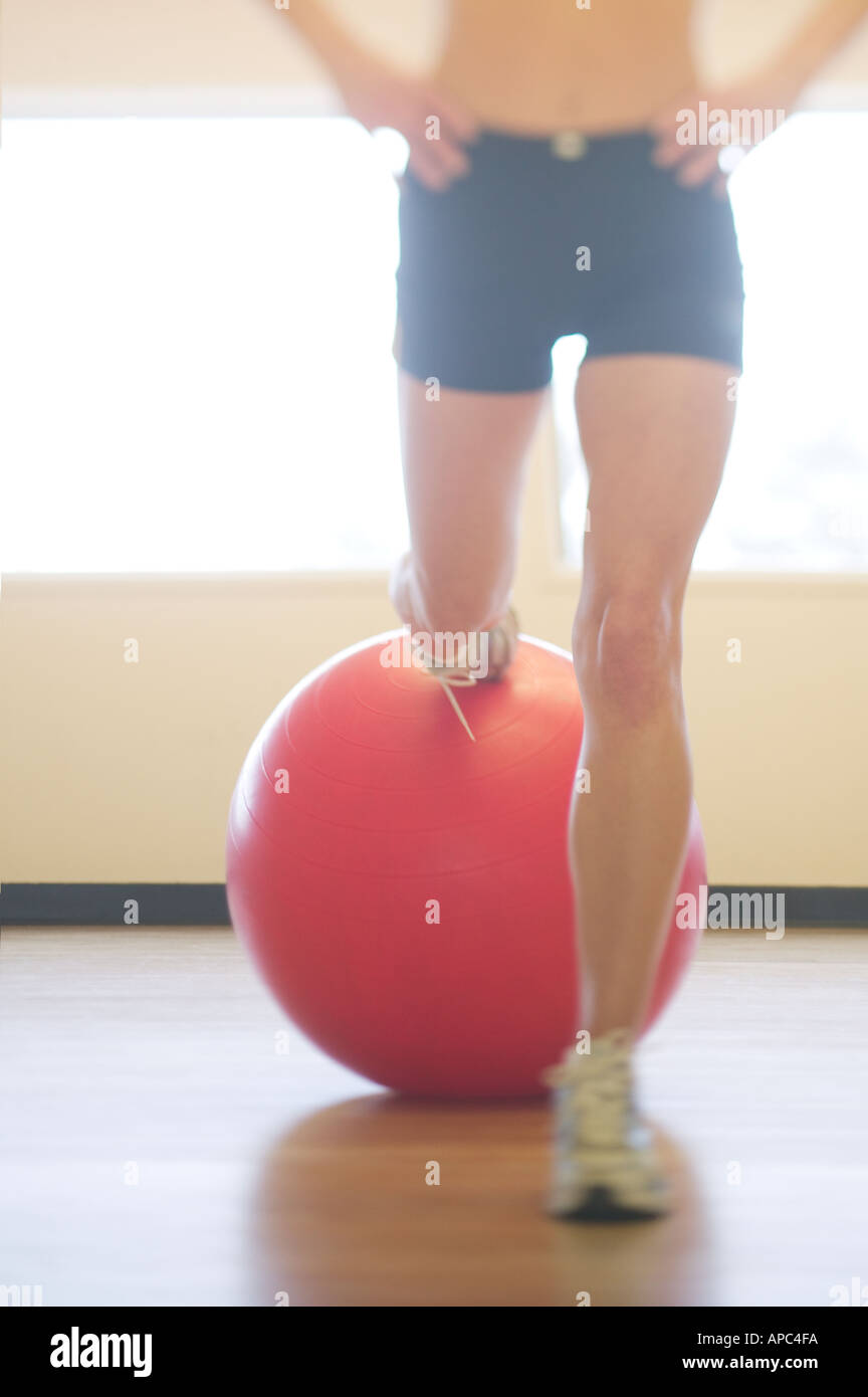 Woman Exercise Ball Feet On Ball High Resolution Stock Photography and
