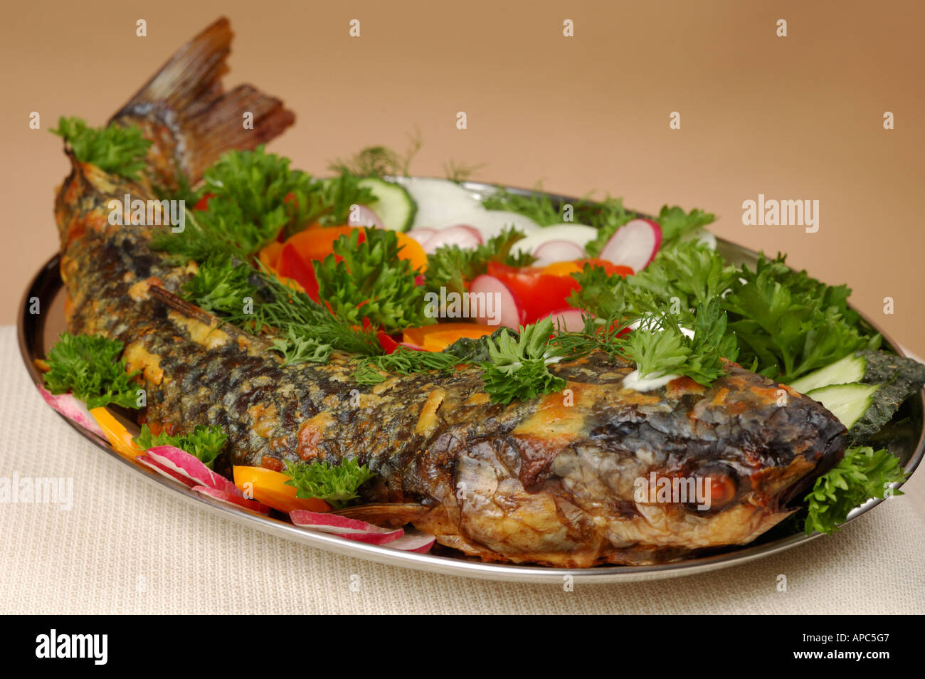 Appetizing Baked Fish Stock Photo