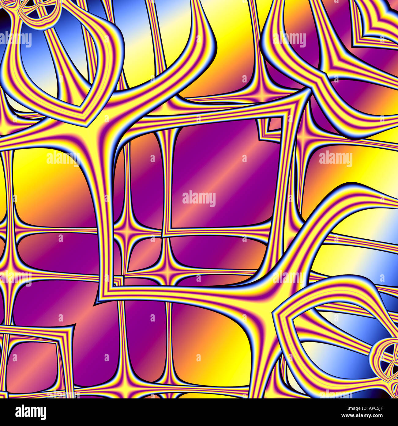 Abstract digital artwork featuring intersecting curved lines in yellow ...