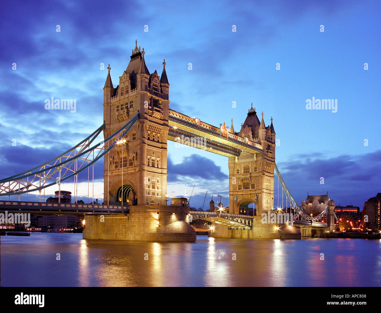 tower bridge night elevated shot london shad thames ...