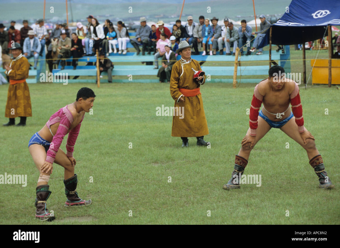 wrestlers naadam Stock Photo