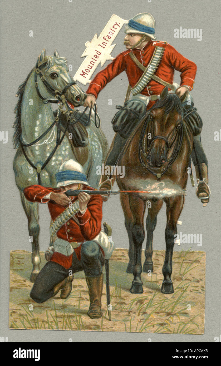 Chromolithographed die cut scrap of Mounted Infantry, Boer War circa 1900 Stock Photo