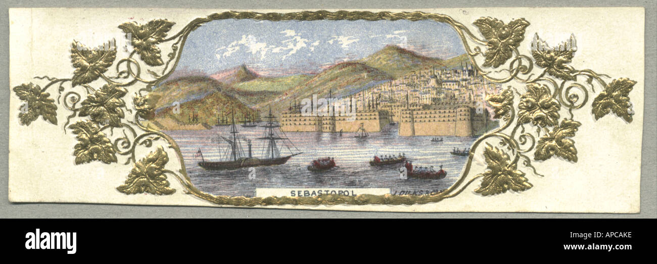 Embossed, gilded and chromolithographed label Sebastopol, Russia, from Crimea war 1854 published by J Dilks & Co Stock Photo