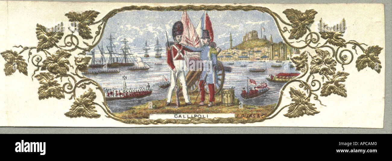 Embossed, gilded and chromolithographed label Gallipoli from Crimean war 1854 published by J Dilks & Co Stock Photo