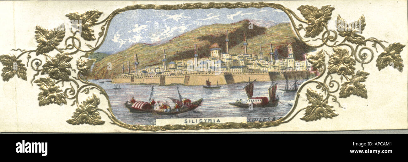 Embossed, gilded and chromolithographed label Silistria, Bulgaria,  from Crimea war 1854 published by J Dilks & Co Stock Photo
