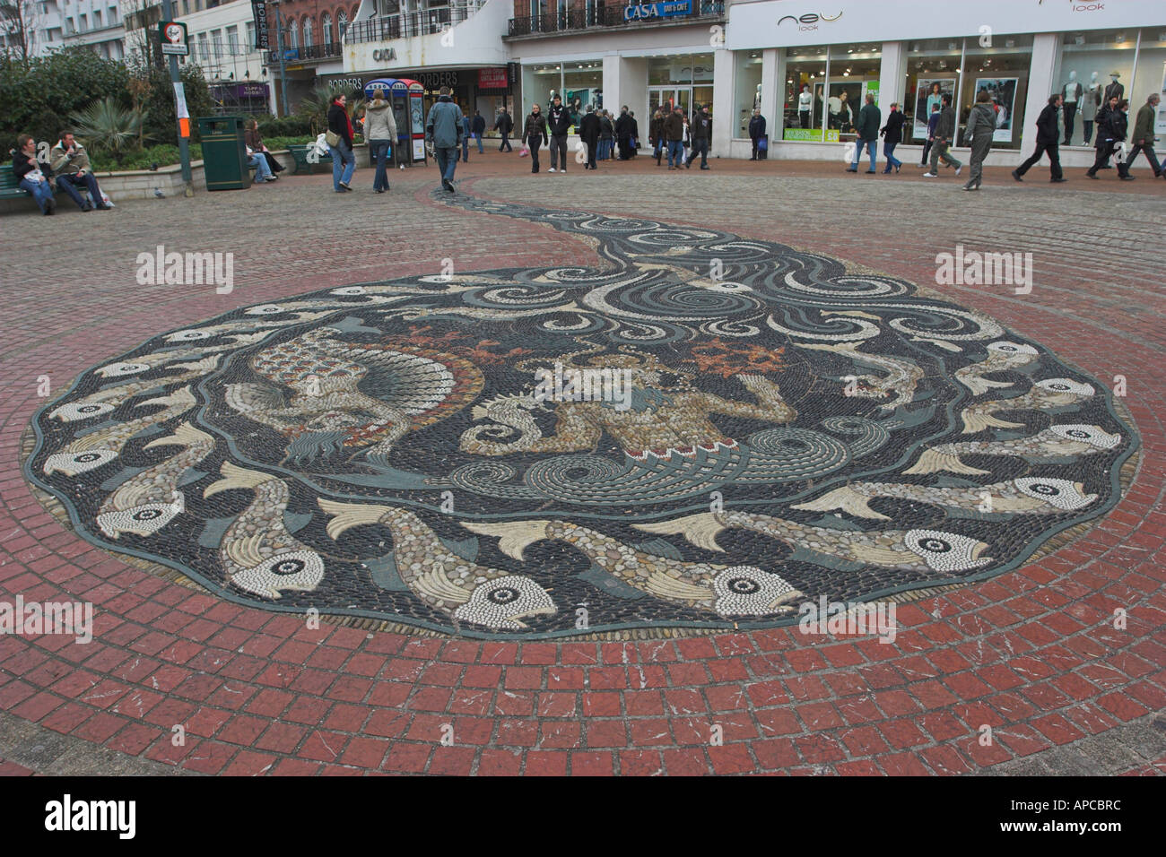 Large pebble mosaic by Maggie Howarth in The Square Bournemouth It has an appropriate seaside theme Stock Photo