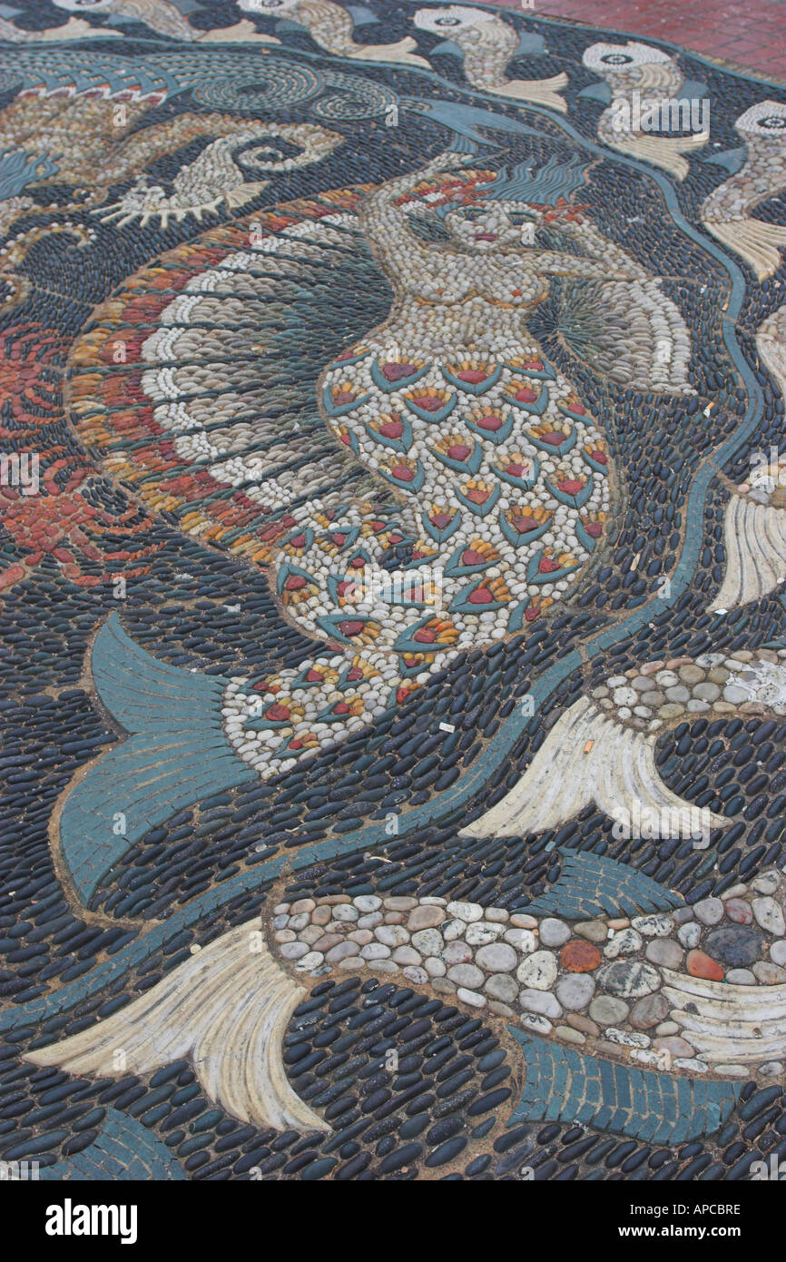 Close up of a large pebble mosaic by Maggie Howarth in The Square Bournemouth It has an appropriate seaside theme Stock Photo