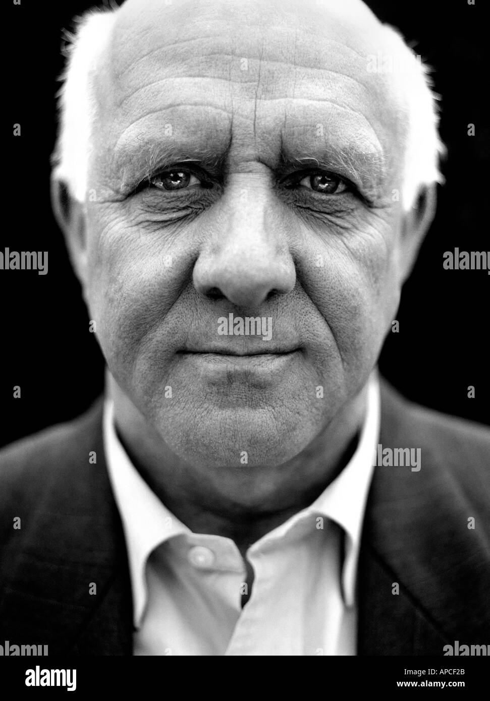 Man Senior Mature Retired 60-65 yrs Black And White Portrait, Intense Eyes looking to Camera Stock Photo