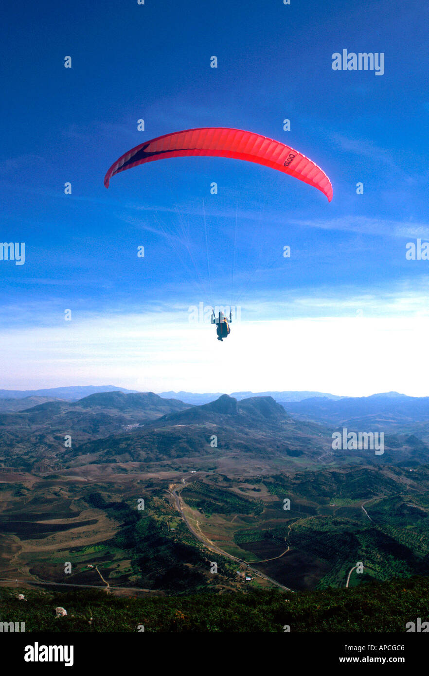Barry Rhodes paragliding in the Spanish coastal region around Aldogonales Stock Photo