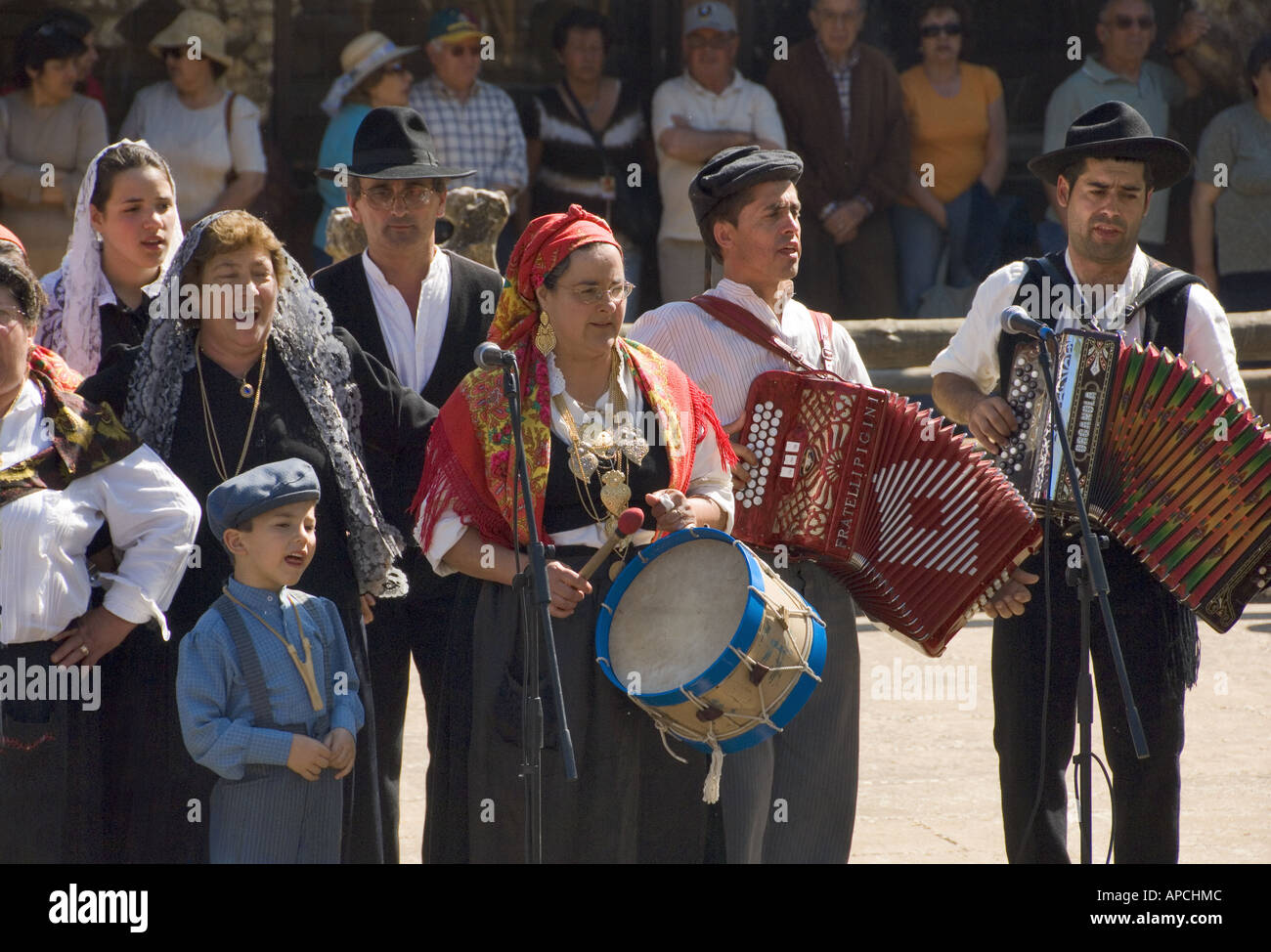 musicians from the folkdancing troupe from Pedralva, near Coimbra in the Região Bairradinha region (a performance at Alte in the Algarve ) Stock Photo