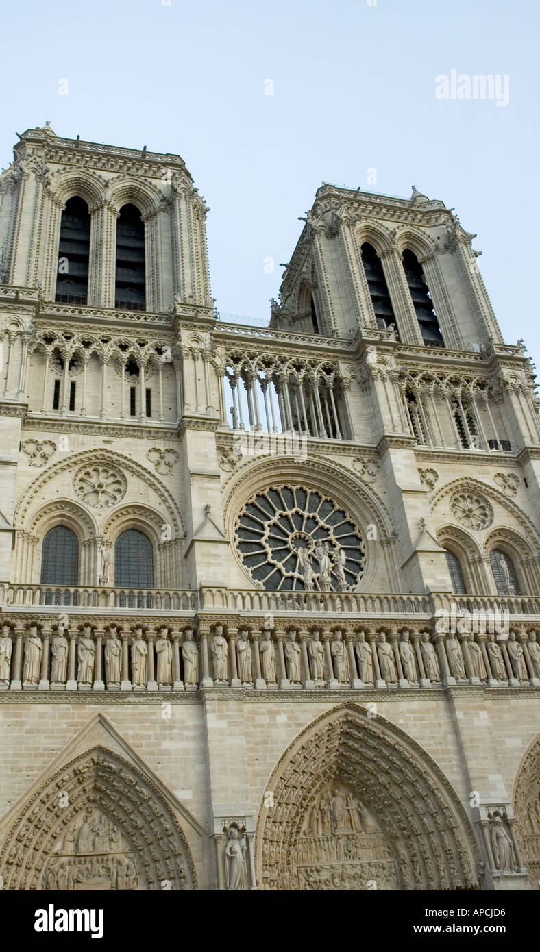 Looking up at Notre Dame in Paris prior to the devastating fire of April 15 2019. Stock Photo
