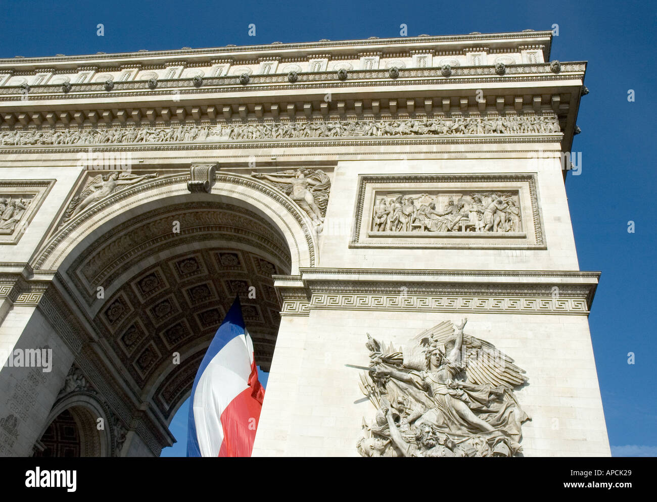 Looking up at the Arc de Triomphe in Paris France Stock Photo