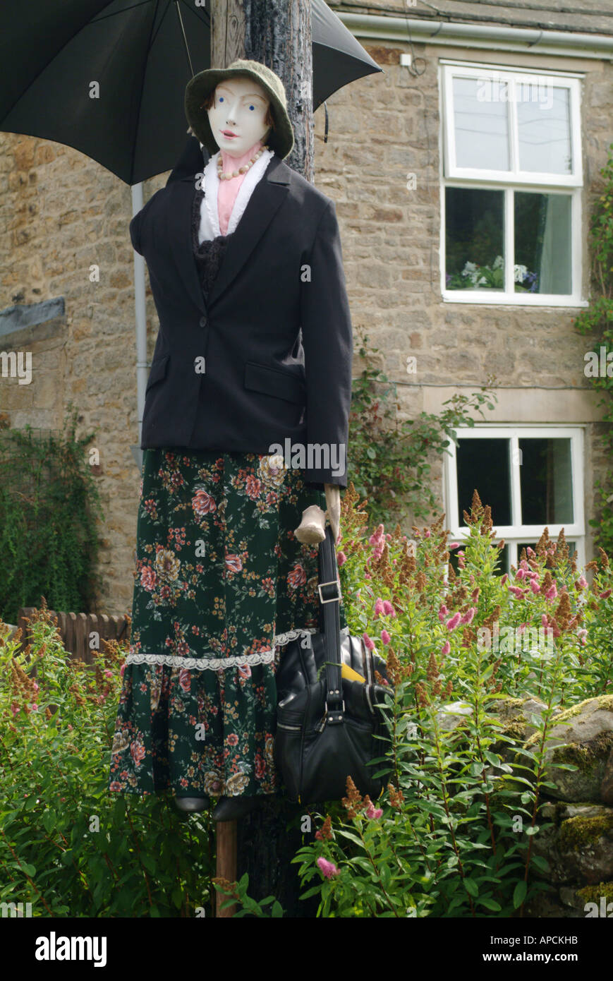 Mary Poppins in the Scarecrow Trail at Romaldkirk Fair, County Durham, England, UK. Stock Photo