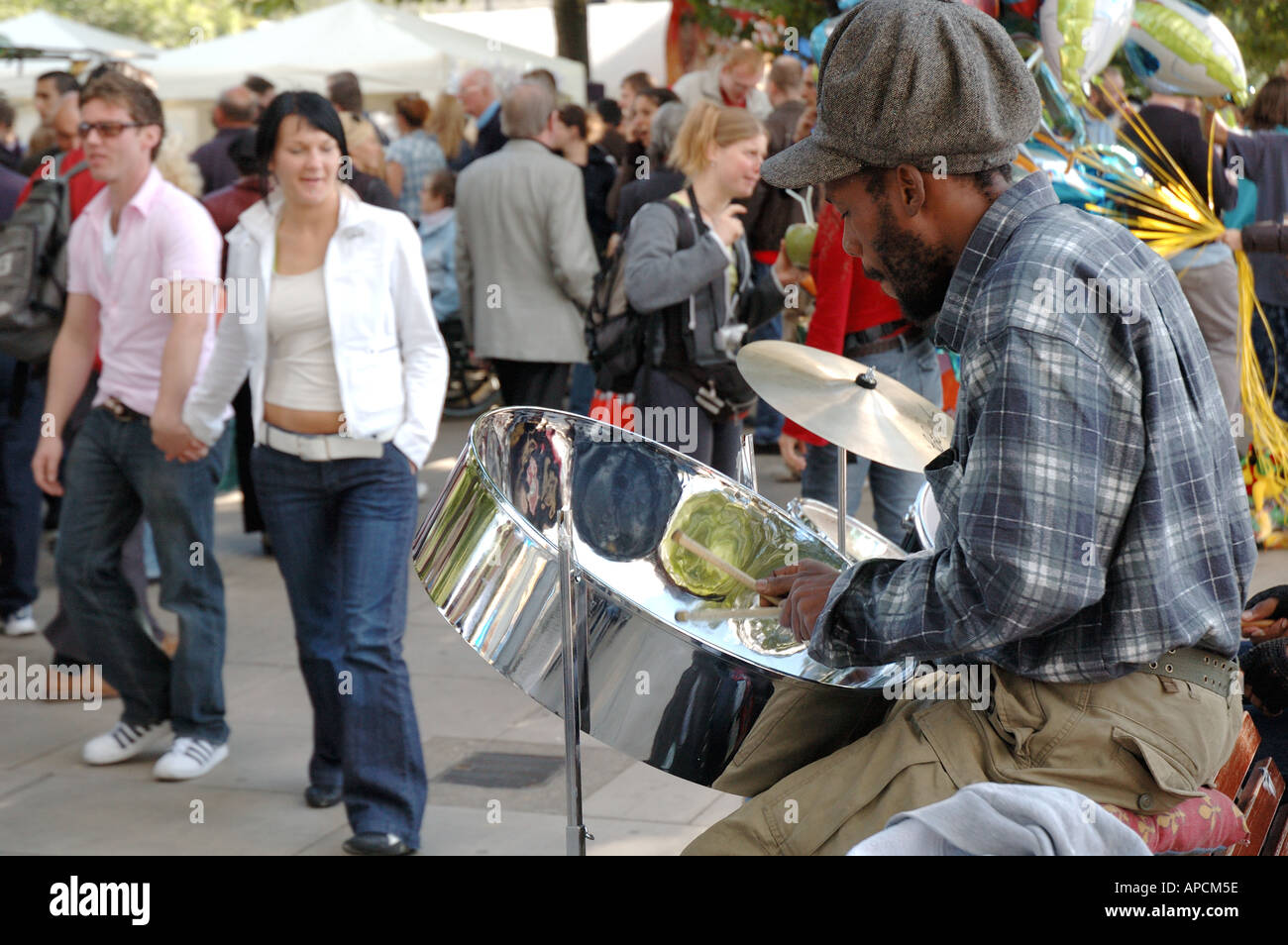 Street entertainer playing kettle drums Stock Photo Alamy