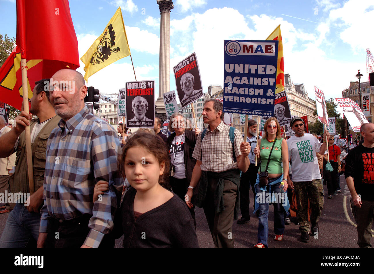 Demonstration through Parliament Square and central London  demanding government to remove troops from Iraq October 2005. Stock Photo