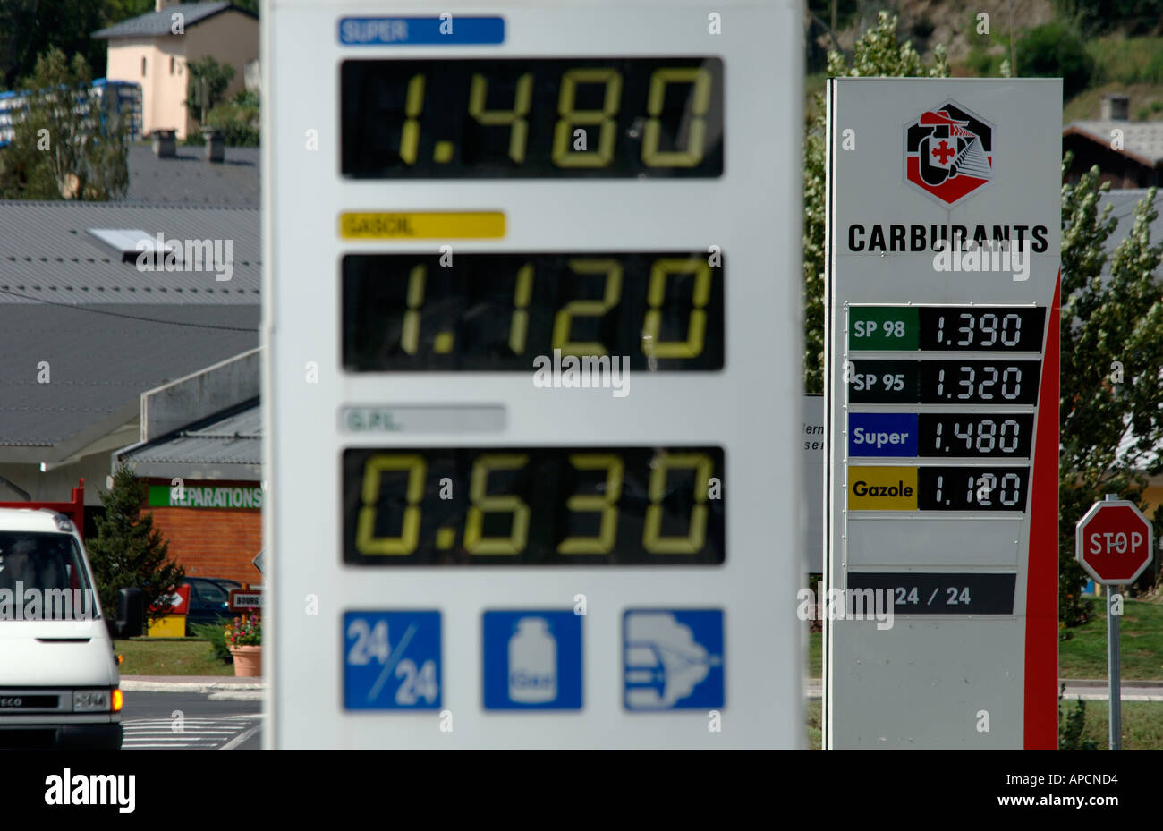 Supermarket fuel signs in france Stock Photo Alamy