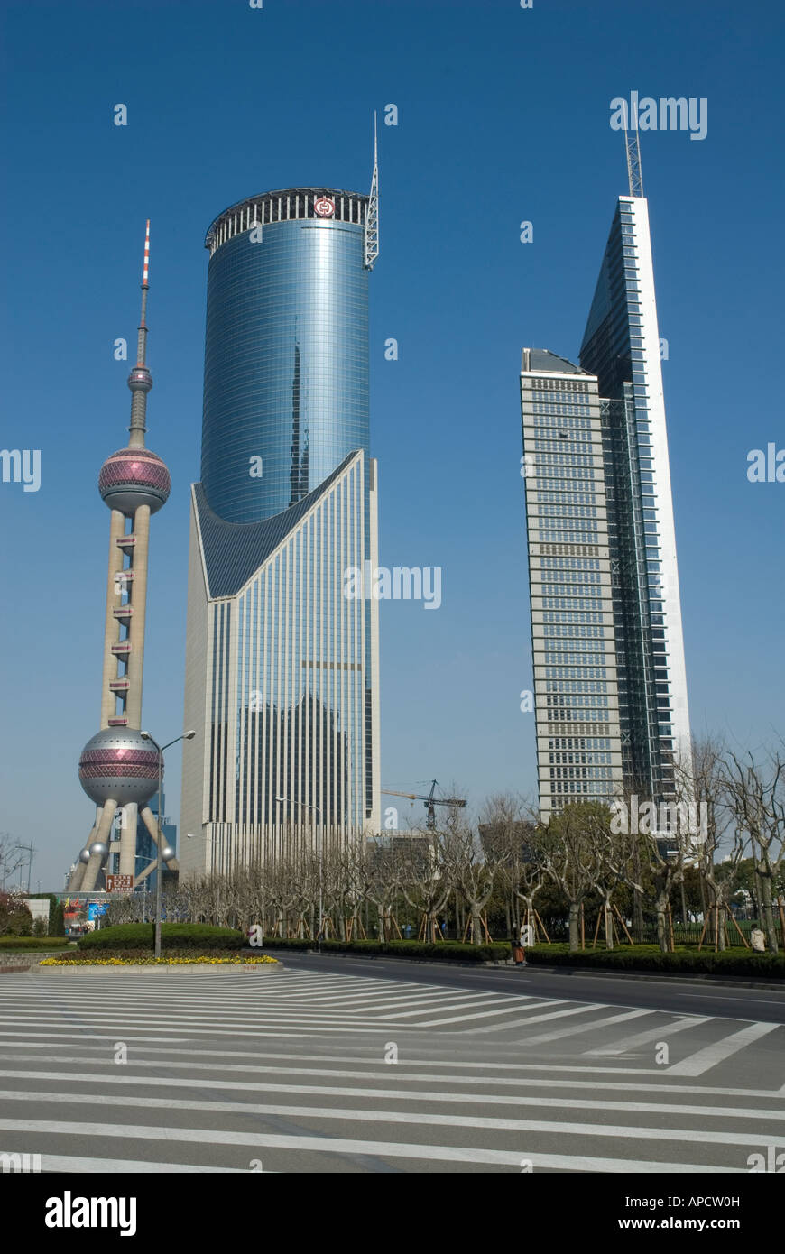 High rise building and 468 meter tall Oriental Pearl TV tower Stock Photo