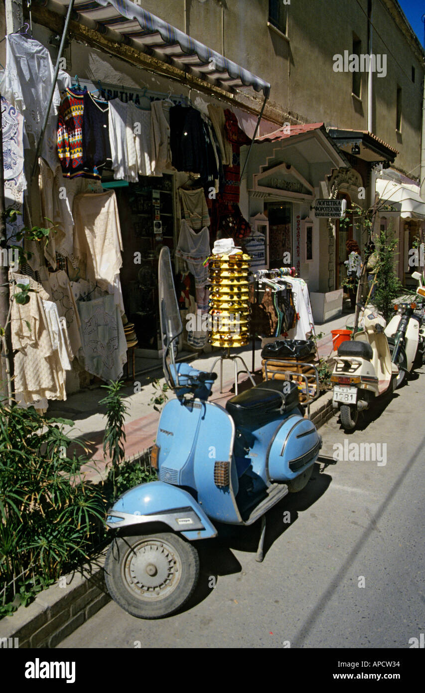 Vespa scooter in outside shop Iraklion Crete Europe Stock Photo -