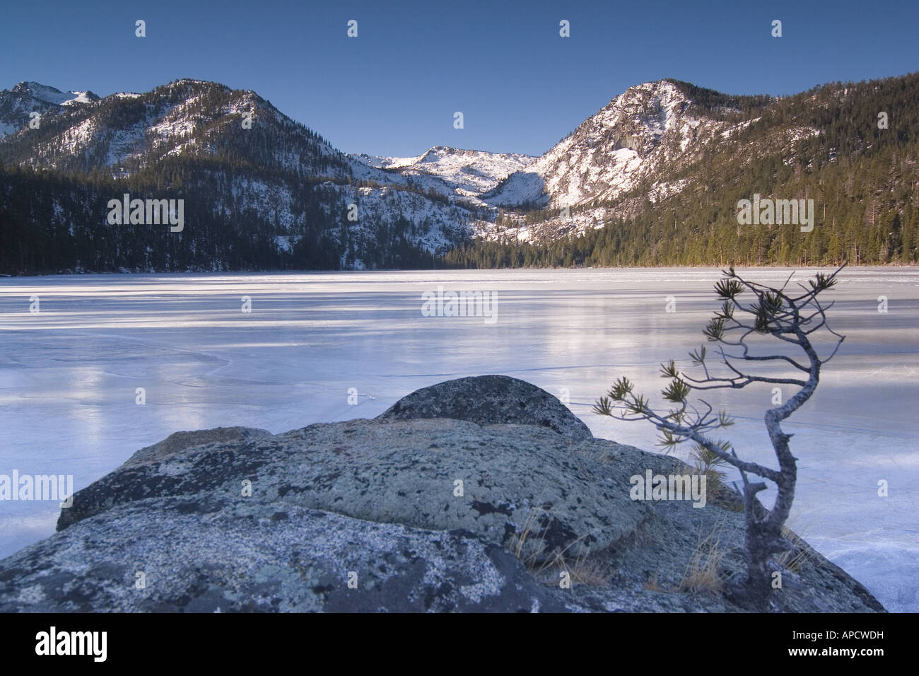 Frozen Cascade Lake near Lake Tahoe California Stock Photo