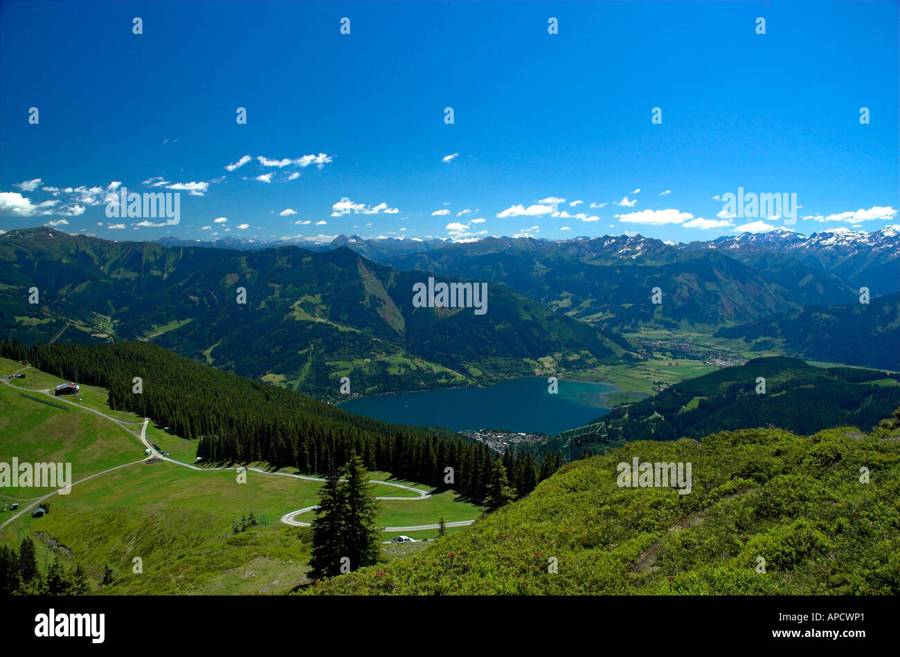 Lake Zell & Zell Am See from the Schmittemhohe Austria Stock Photo