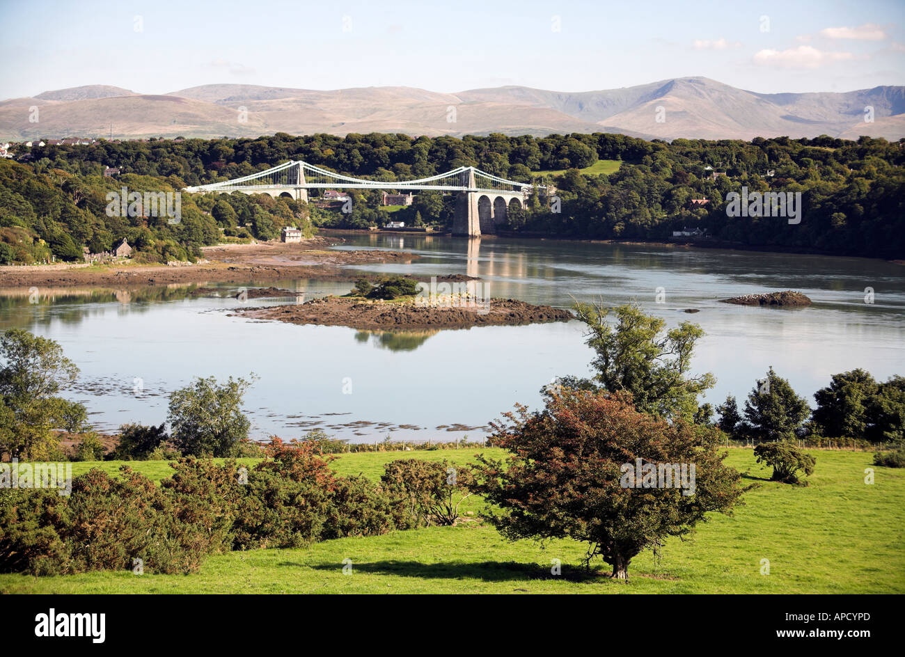 Menai Straits From Anglesy Gwynedd  North Wales UK United Kingdom Europe Stock Photo