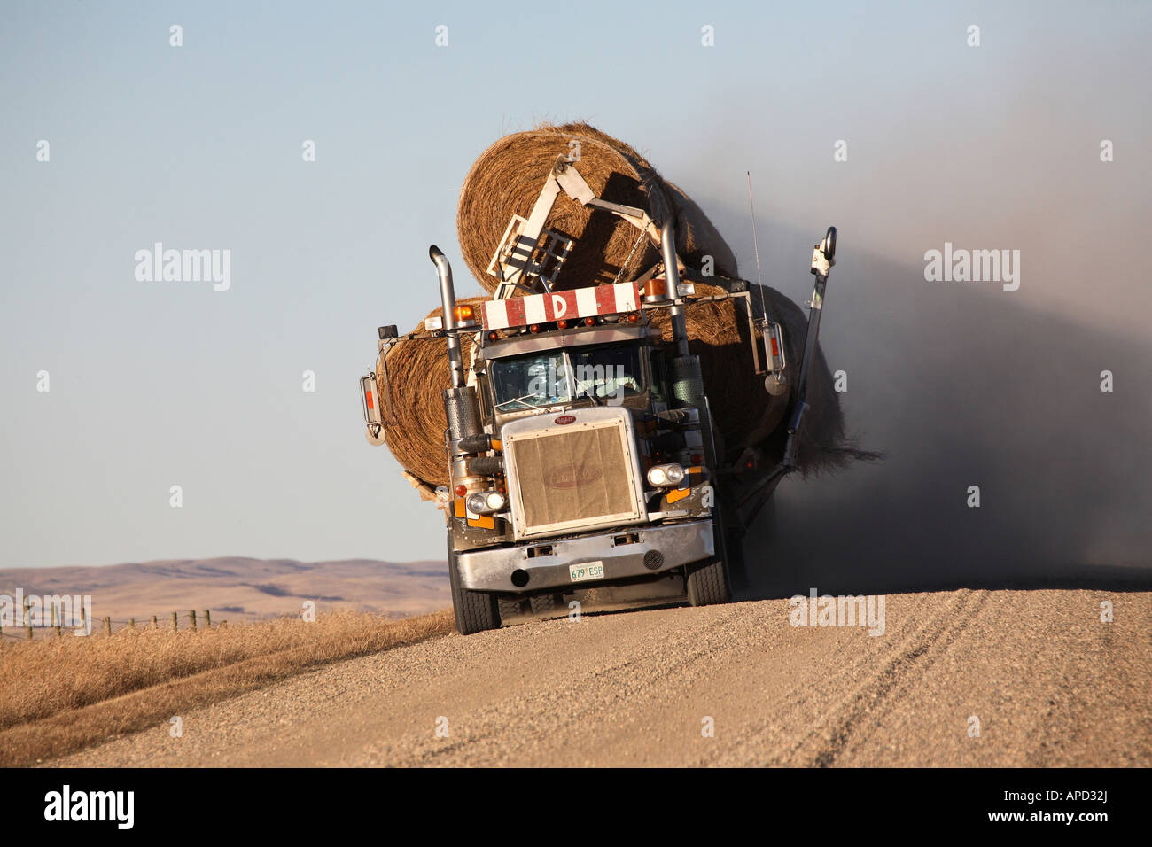 Truck hauling hay bales on a country road Stock Photo Alamy