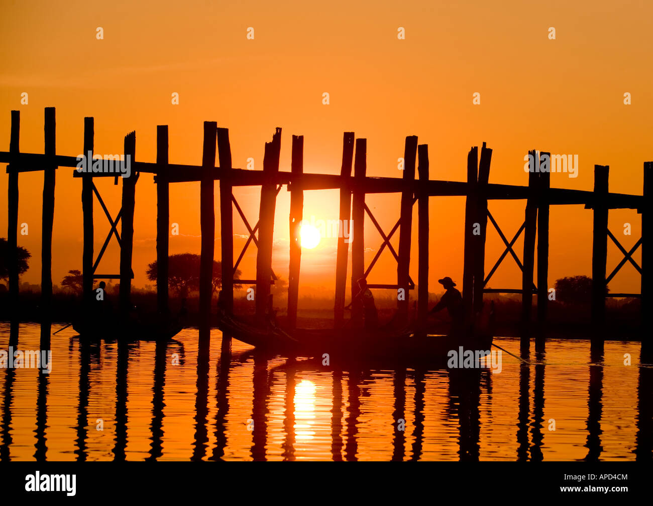 Sunset at the U Bein Bridge Teak Bridge AmaraPura near Mandalay Myanmar ...