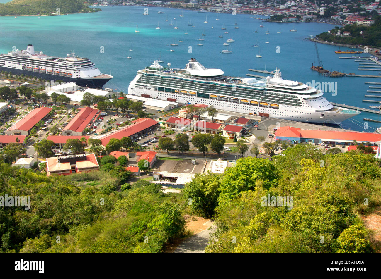 U.S. Virgin Islands, St.Thomas, Charlotte Amalie, Paradise Point. St. Thomas Skyride, view of