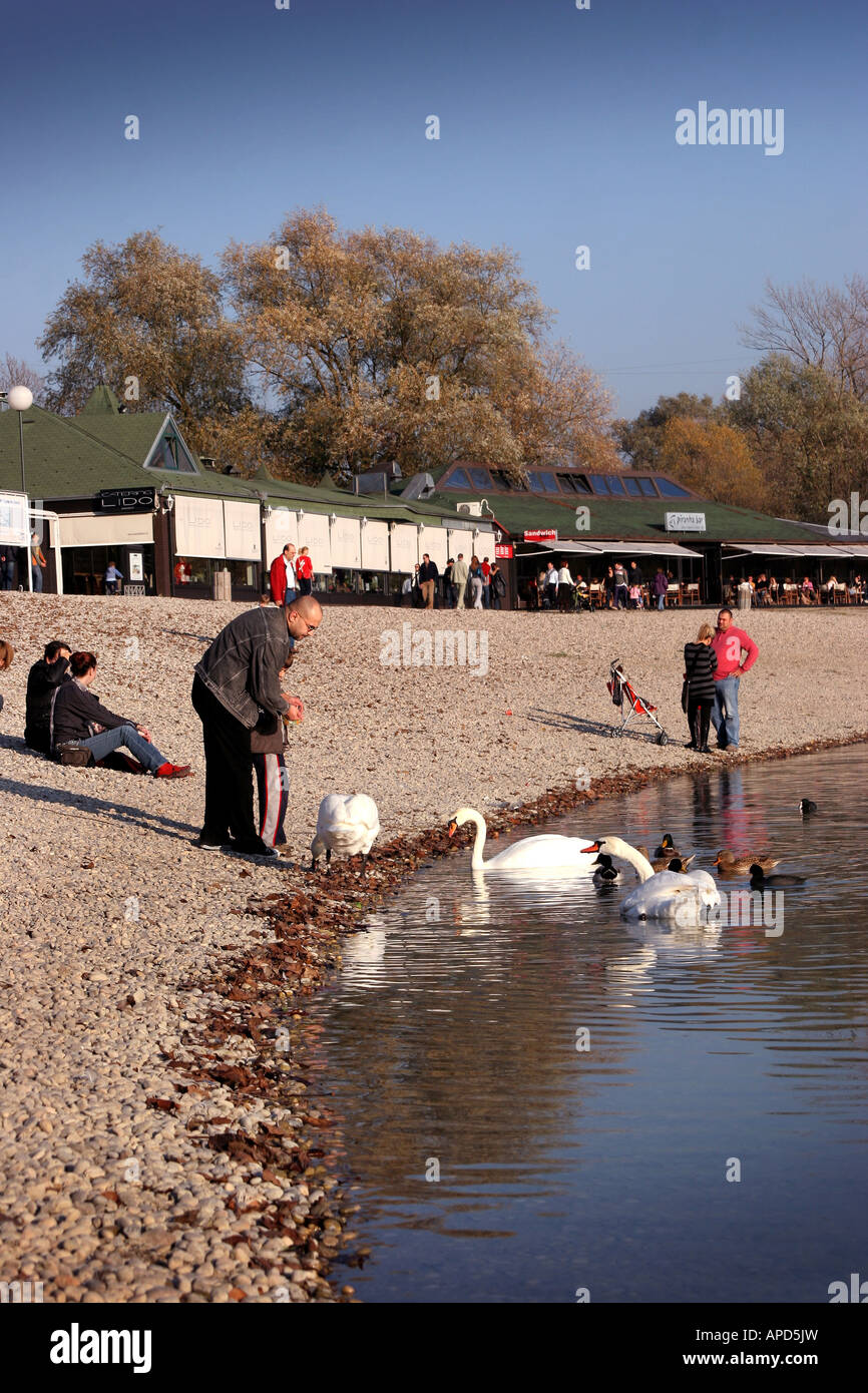 People on Lake Jarun Zagreb Croatia Park Stock Photo