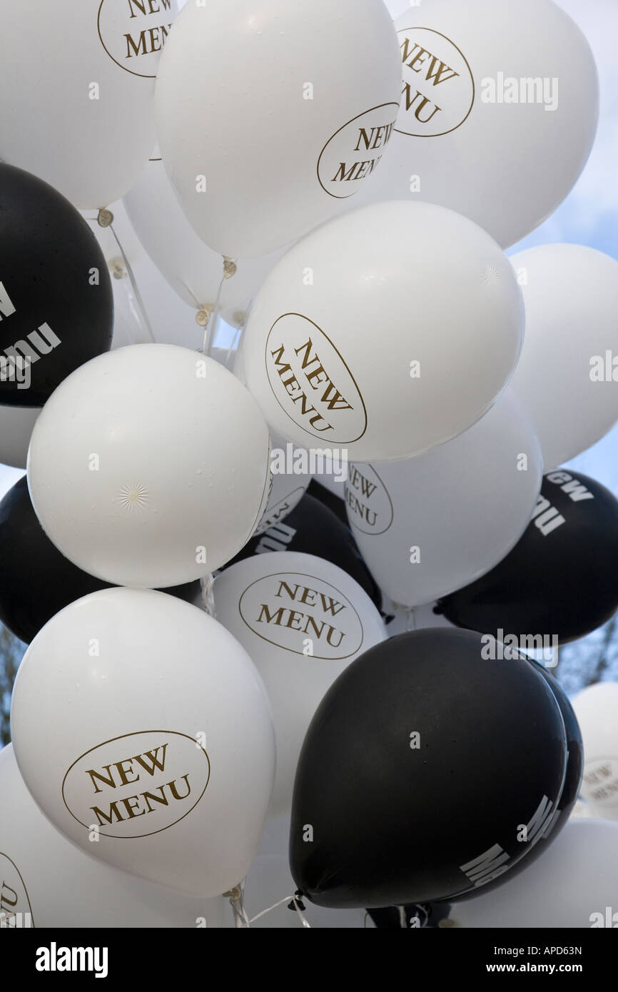 Balloons celebrating a new menu at a restaurant, Guildford, Surrey