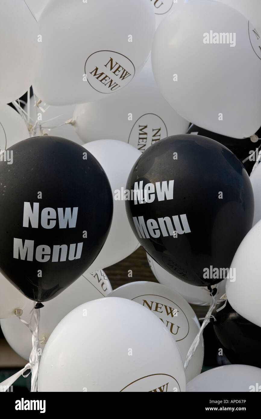 Balloons celebrating a new menu at a restaurant, Guildford, Surrey