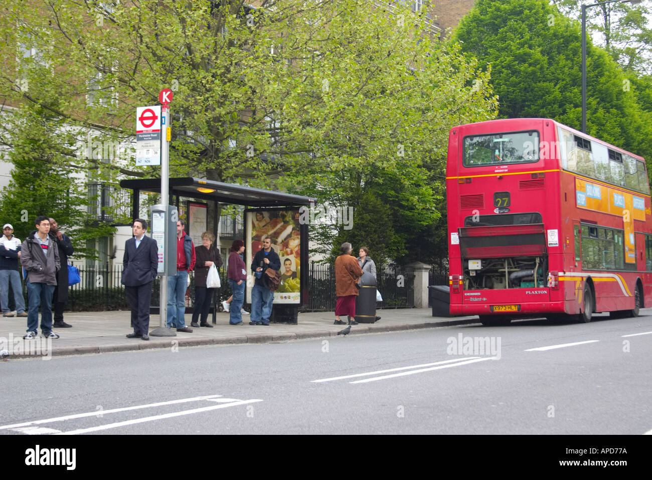 day Public transport bus stop engine breakdown unreliable london England Britain United Kingdom UK Stock Photo