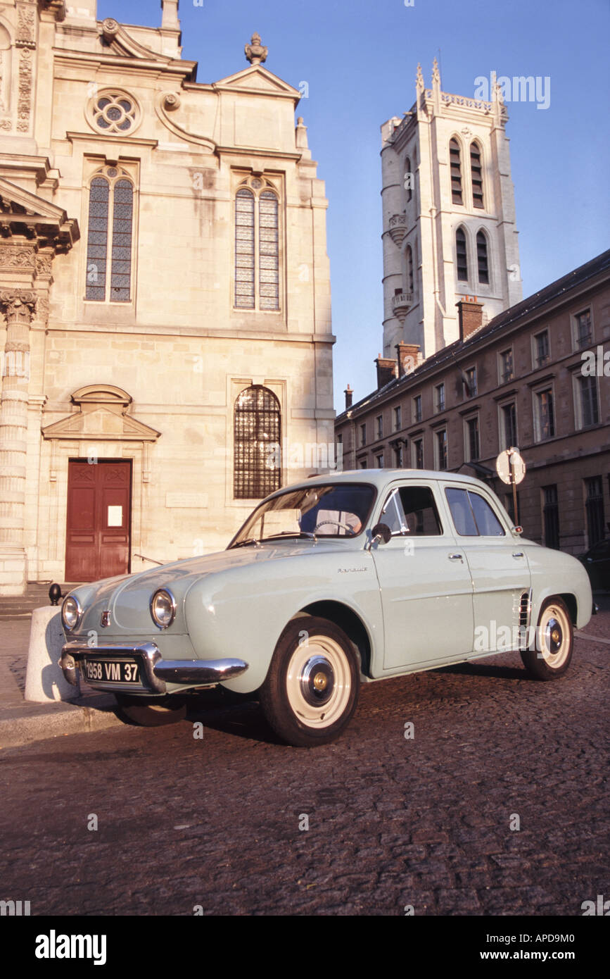 Old Renault Car outside Eglise St-Etienne du Mont Church, Latin Quarter, Paris, France Stock Photo