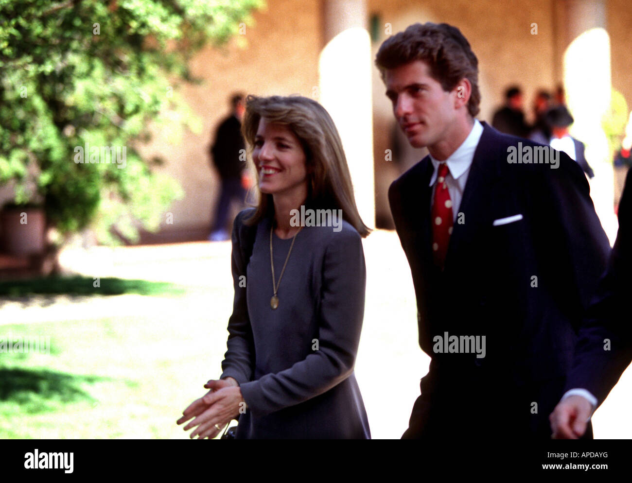 Caroline and John Kennedy at the opening of the Ronald Reagan Library. Stock Photo