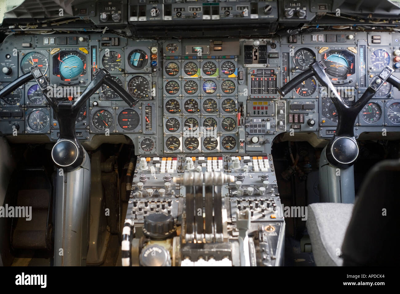 A Concorde cockpit being restored at the Brooklands Aviation Museum, UK Stock Photo