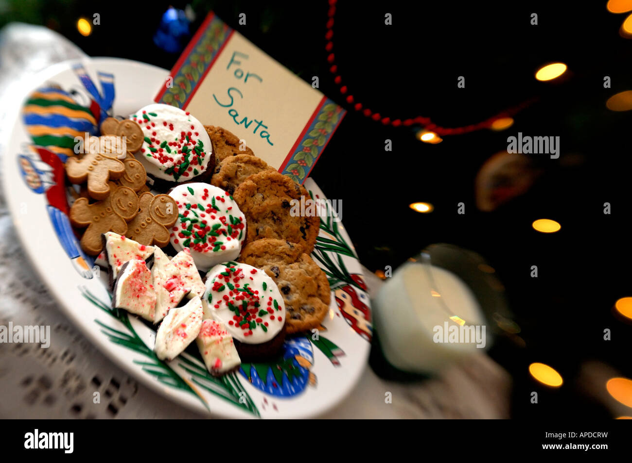 Holiday still life. Christmas cookies & milk for Santa. Property released. Stock Photo