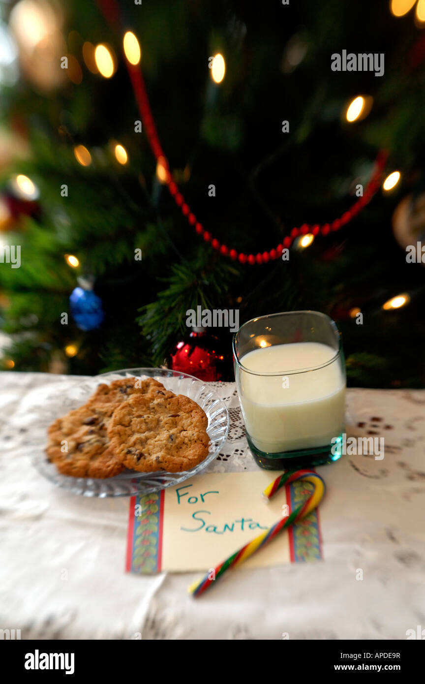 Holiday still life. Christmas cookies & milk for Santa. Property released. Stock Photo