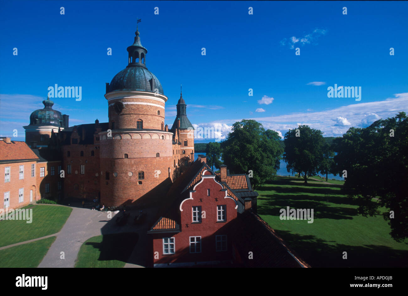 Gripsholm castle under blue sky, Mariefred, Sweden, Europe Stock Photo