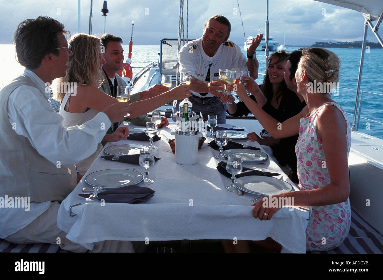 Lunch on sailing boat, Caribbean Sea Stock Photo