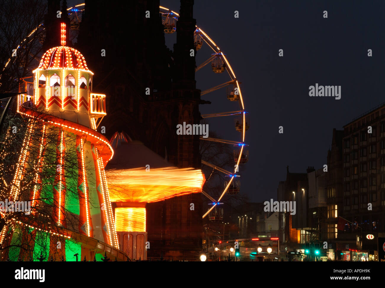 Christmas funfair rides in Edinburgh Stock Photo Alamy