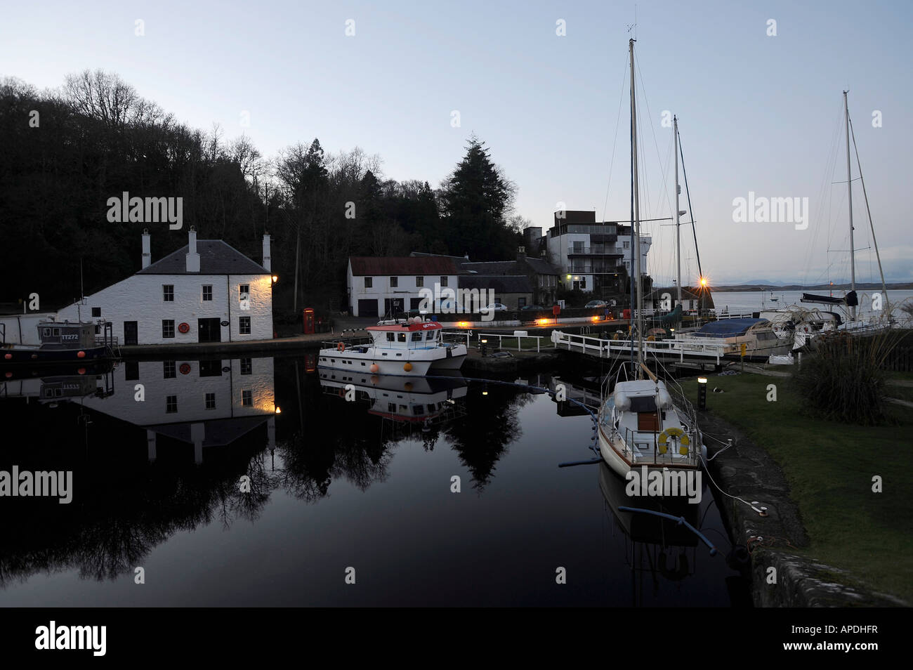 One end of the Crinan canal in Scotland Stock Photo Alamy