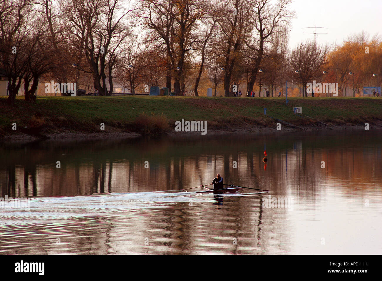 Man rowing on Lake Jarun Zagreb Croatia Stock Photo