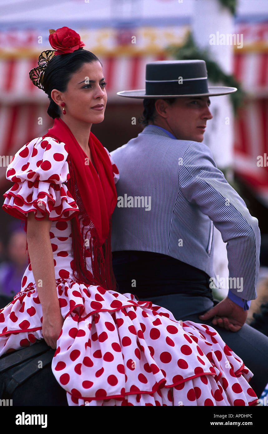 Couple, Riders, Feria de Abril, Sevilla Andalusia, Spain Stock Photo